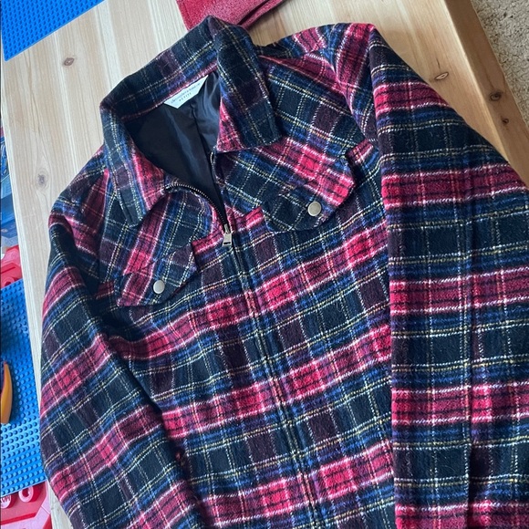 Christopher & Banks Wool Blend Petite Red and Black Plaid Holiday Jacket - Picture 9 of 12